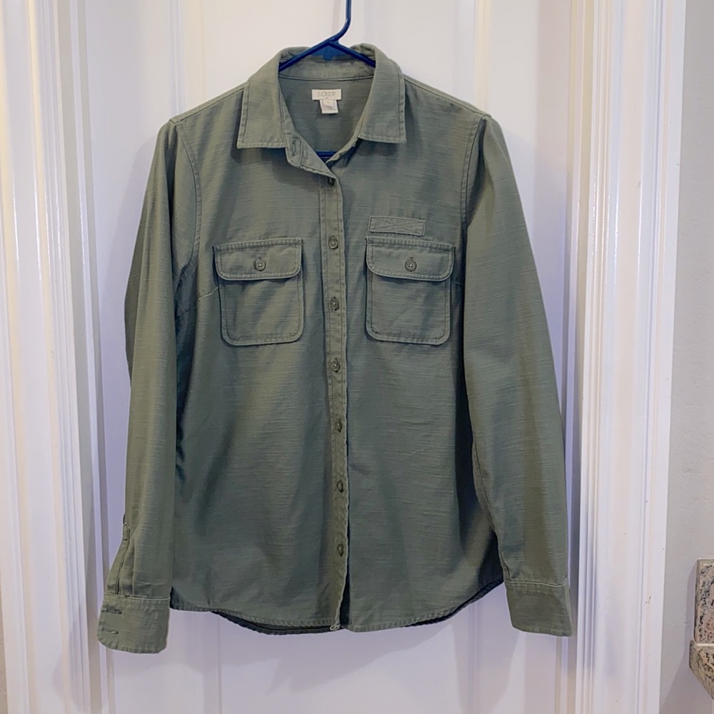 J Crew Button Down Collar Shirt Green Size Small